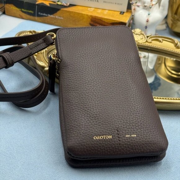 🆕 OROTON 🧿 NWOT Lilly Phone Crossbody, Brown Bear Leather, Adjustable Strap - Picture 10 of 16